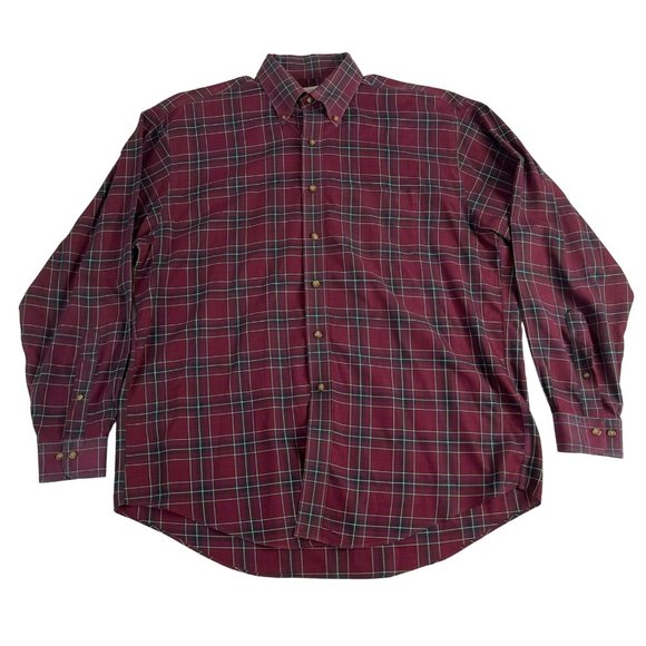 Brooks Brothers Button Down Men's L Red Plaid Cotton Office Business Western - Picture 1 of 6